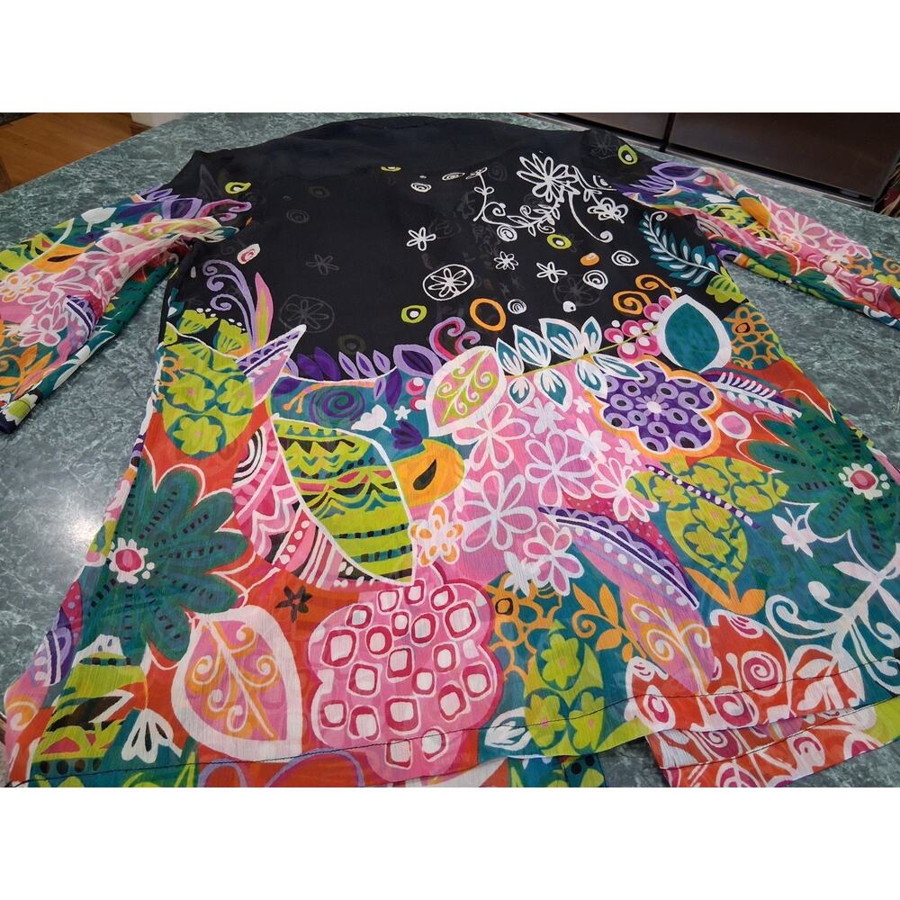 Soft Surroundings Sz L sheer Tunic Floral Blouse Cover Up Layering Top Feminine - Picture 10 of 11